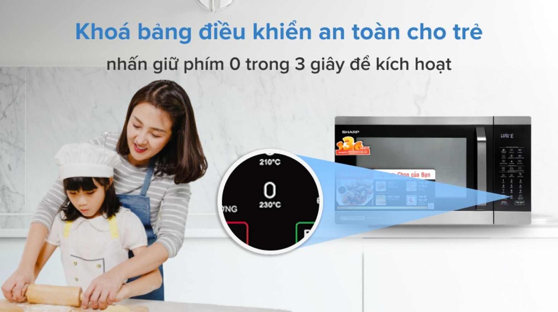 Lò vi sóng có nướng Sharp R-C932XVN-BST 32 lít 8 Tính năng khóa bảng điều khiển vô hiệu hóa toàn bộ các nút nhấn