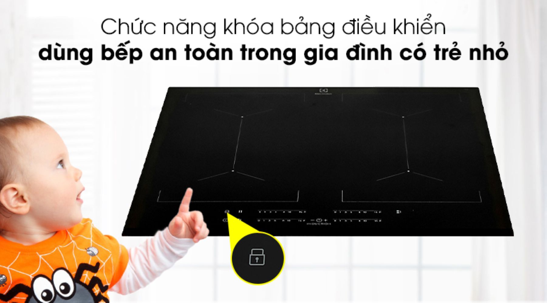Bếp từ 4 vùng nấu âm Electrolux EIV644 7350W công suất mạnh 8 Tính năng khóa trẻ em thông qua khóa bảng điều khiển