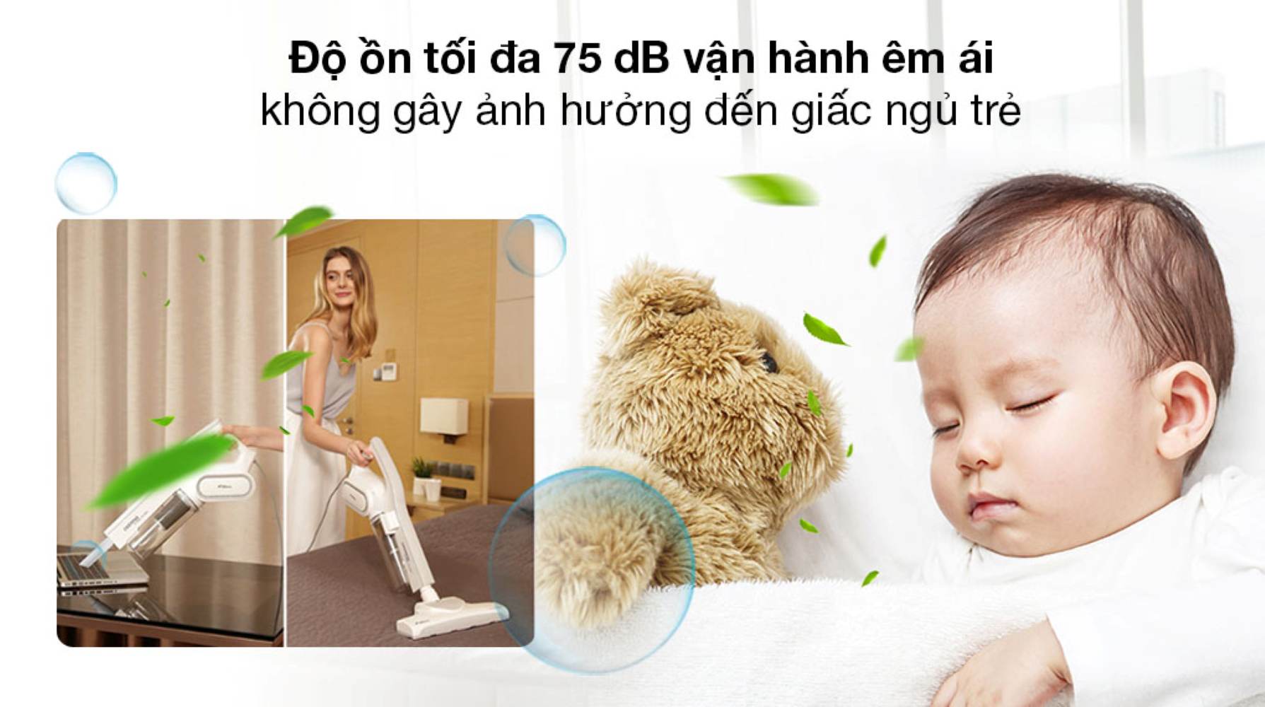 Vận hành êm ái với độ ồn 75 dB, không gây ảnh hưởng đến sinh hoạt
