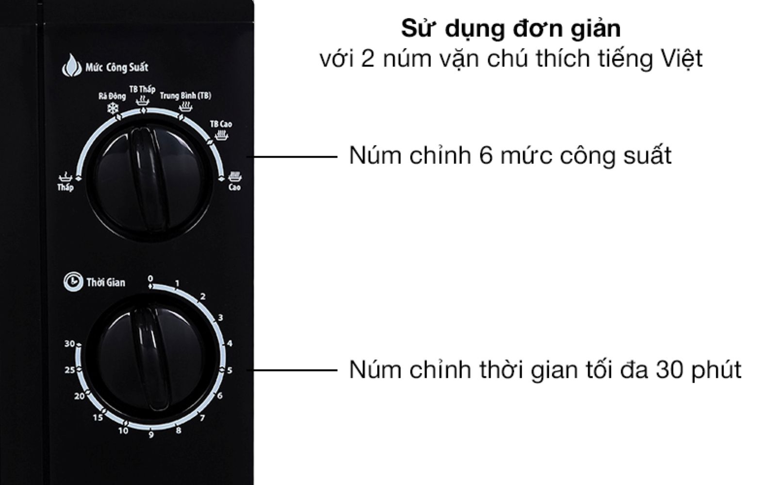 Bảng điều khiển cơ nút vặn tiếng Việt dễ thao tác