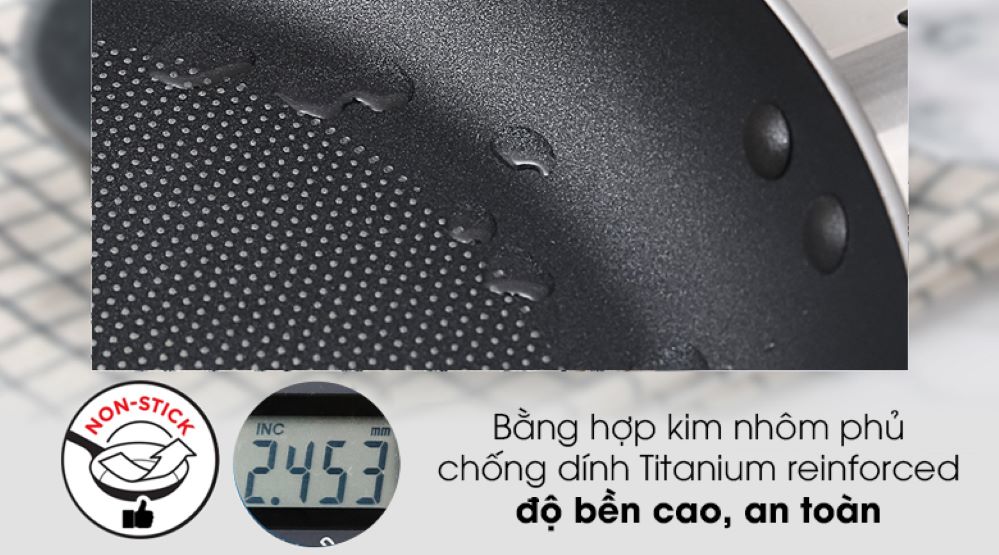 Bề mặt chống dính Titanium, chịu nhiệt 380 - 400°C