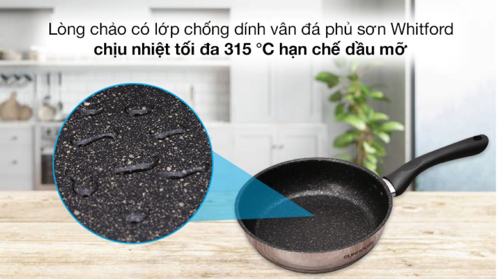 Bề mặt chống dính vân đá phủ sơn Whitford, giảm dầu mỡ khi nấu