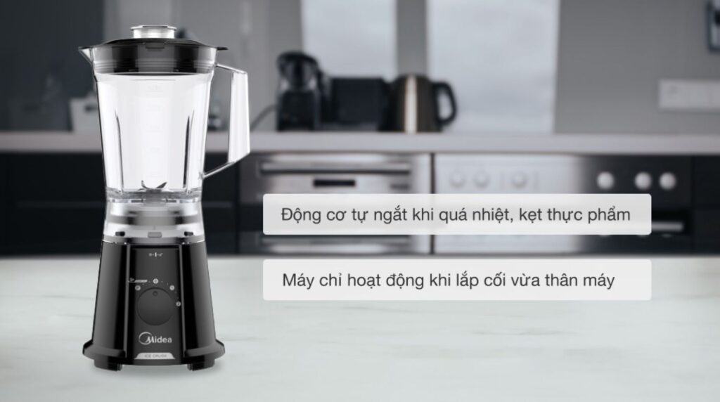 Chỉ vận hành khi cối được lắp đặt đúng vị trí trên thân máy, tự ngắt khi quá nhiệt