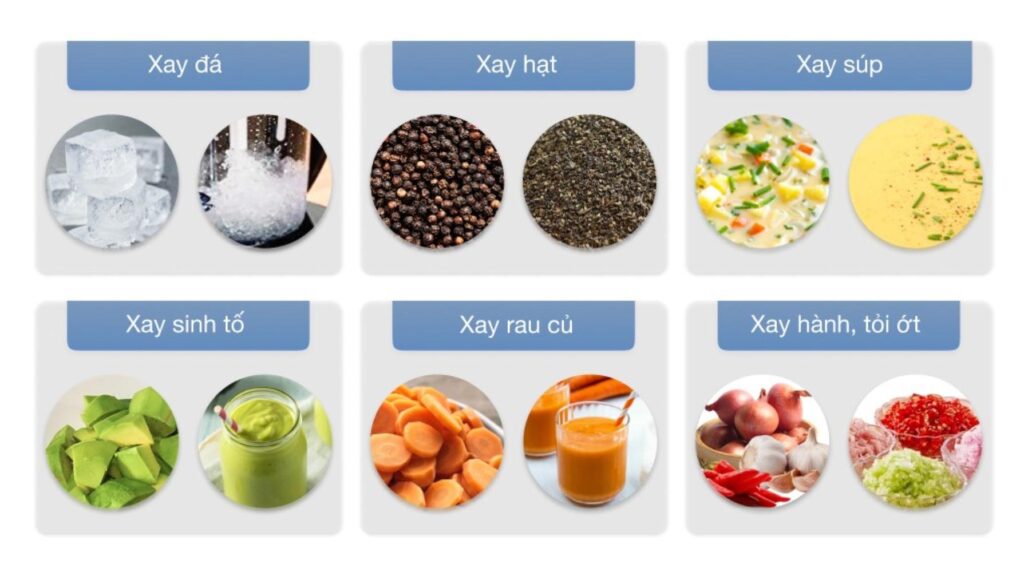 Đa năng chế biến xay sinh tố, rau củ, hạt, súp, gia vị, đá nhỏ