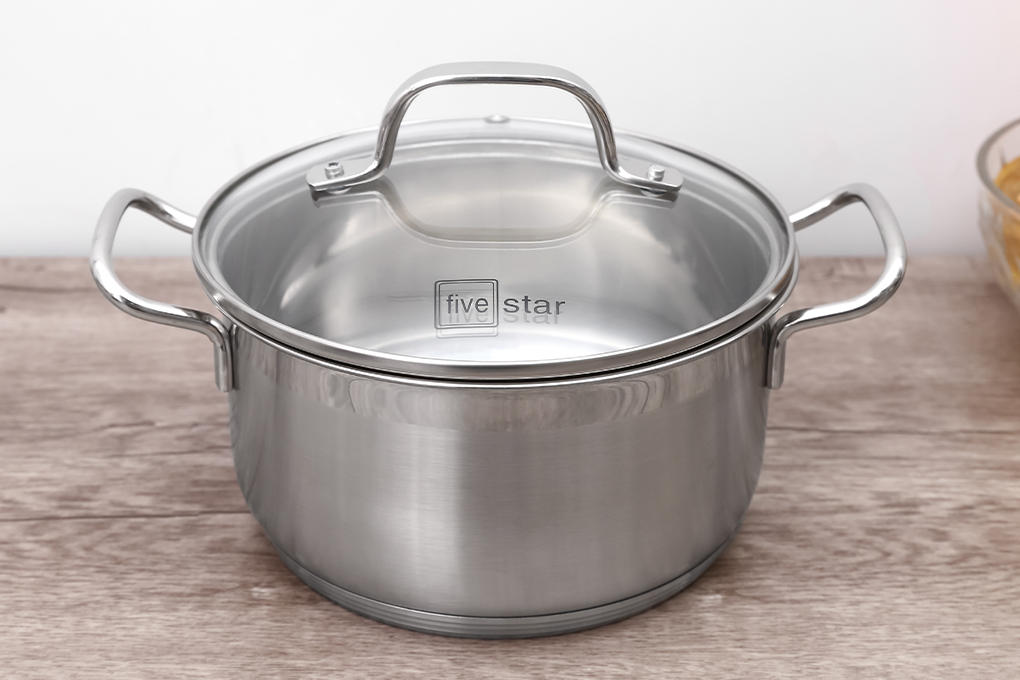 Nồi inox 3 đáy nắp kính 18 cm Fivestar N18-5DG 304