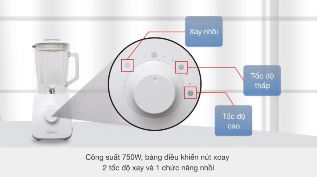 Máy có 2 mức tốc độ và thêm một nút nhồi riêng, động cơ 750W