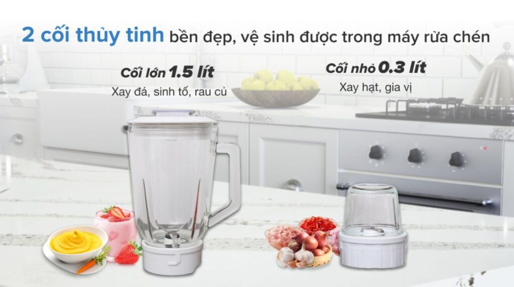Midea MJ-BL75G được trang bị 2 cối xay với dung tích và chất liệu khác nhau