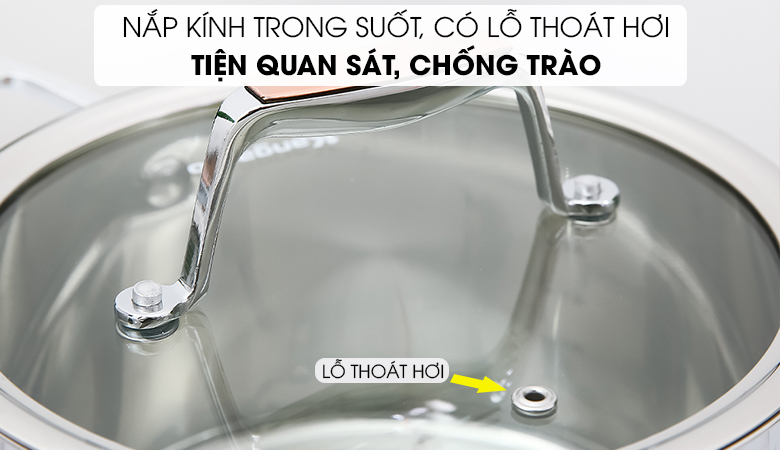 Bộ 3 nồi inox 5 đáy nắp kính Kangaroo KG3CS2 nồi 16-20-24cm 4 Nắp kính chịu nhiệt, chống trào tiện lợi