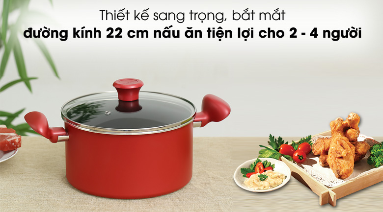 Nồi nhôm chống dính nắp kính Tefal So Chef G1354595 22cm 1 Thiết kế sang trọng với tông màu đỏ nổi bật