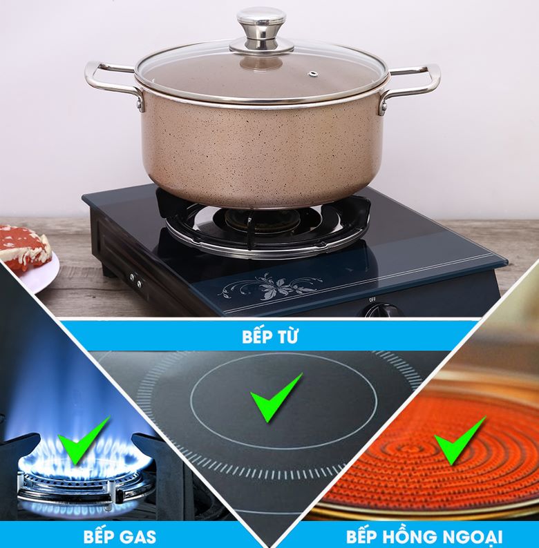 Tương thích đa dạng loại bếp: từ, gas, hồng ngoại